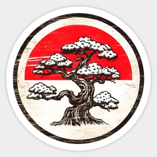 White bonsai tree on a vintage stylized japanese flag Sticker